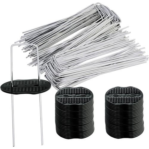 Asfasfq-Sardines De Fixation,Piquets De Fixation Pour Jardin,Agrafes Pour Toile De Paillage,Sardines Camping En Acier Galvanisé,50 Pcs+50 Rondelles,Pour Gazon Artificiel,Clôture,Bâche,Herbes,150×4mm,