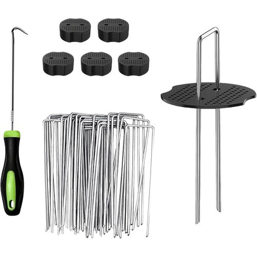 Asfasfq-Lot De 50 Piquets D'ancrage Contre Les Mauvaises Herbes Et 50 Rondelles - Piquets Galvanisés En Forme De U Avec Crochets De Retrait - Pour Toile Anti-Mauvaises Herbes, Jardin, Gazon Artificie