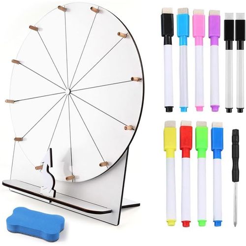 Asfasfq-Skikhn Roue De Prix En Bois, 29cm Roue De La Fortune, Roue De La Chance Avec Gomme Et Marqueur,Roue De Jeu De Mariage,Roue De La Fortune À Tourner Pour Jeux De Loterie, Jeux De Mots, Carnaval