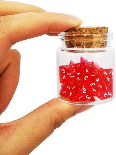 Mini Transparent Red D4 Dice 30pcs Healing Potion Bottle,30pcs Roleplaying Mini Red Gem D4 Dice Healing Potion Pack in Glass Jar