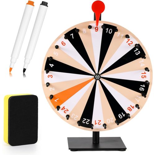 Asfasfq-Nqeuepn 30cm Roue De Prix, 24 Emplacements Table Roue De La Fortune Avec Support Roue De Roulette Avec Effaçable À Sec Et Marqueur Pour Carnavals Salons Professionnels Jeu De Spin