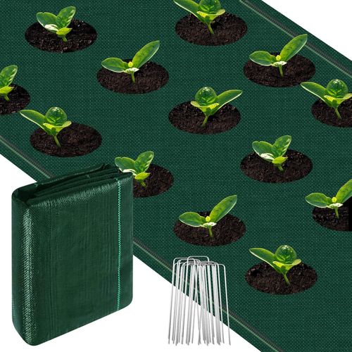 Kalanka-Toiles De Paillage 1 M X 5m Avec 10 Pcs De Piquets Contre Les Mauvais Herbes,Tissu Anti-Mauvaises Herbes Respirant Bâche De Sol Pour Terrasse, Jardin, Paysage