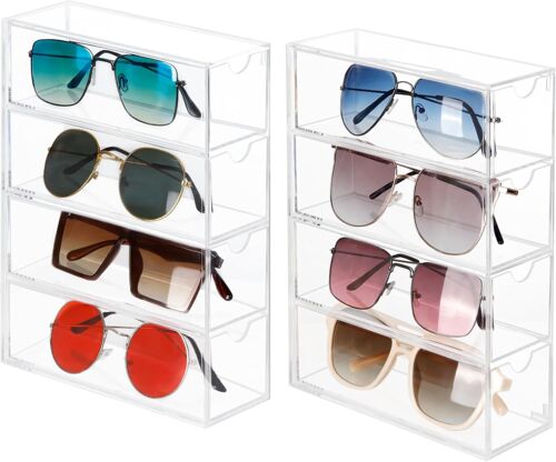 Ulteronixshop-Boite Rangement Lunettes Soleil En Acrylique Avec 4 Tiroirs Lot De 2 - Range Lunettes Design En Plastique Transparent Pour Lunettes De Vue & Soleil - Pour 8 Paires De Lunettes
