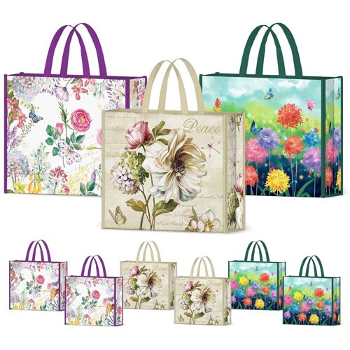 SJZG-6 Pièces Sac Courses Reutilisable Fleur Papillon Cabas De Courses Lavables Pliable Sac Cabas Eco Grand