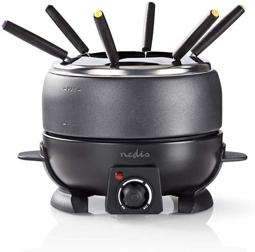 Jexnovashop-Nedis - Appareil À Fondue - 6 Personnes - Contrôle De La Température Réglable - Pierrade -800 W - Poignée Soft Touche - Fond Antidérapant - Caquelon Fondue - Fondue Bourguignonne - 2.3 L