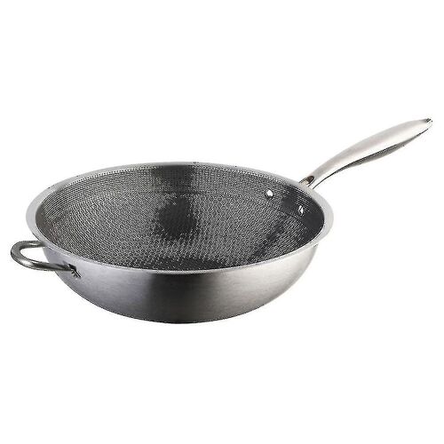 Poêle Wok En Acier Inoxydable De Qualité Supérieure Avec Double Poignée ¿ Antiadhésive, Durable, Facile À Nettoyer, 23,38"" X 13,36