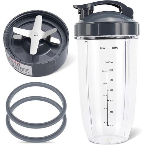 5 pcs Blender Extractor Blade and 32oz Tumbler Replacement for NutriBullet 600w and 900w series,including 1 To-Go Flip-Top Lid and 2 Rubber Seals