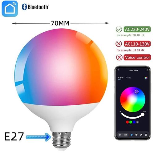 Lugh-G70 9w-Ouituya ¿ Ampoule Dragon Ball Intelligente Bluetooth,Lampes Led 220v Rgbcw Smart Life G70,Couleur Changeante,Synchronisation Musicale,Contrôle De Groupe,Base E27