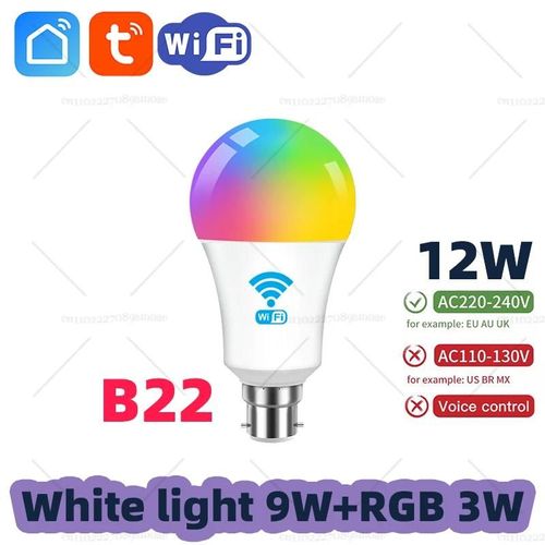 Kalsa-B22 Base Uk Tuya Wifi Ampoule Intelligente Lampes Bluetooth Led Rgb Lumière Intelligente 220v Alexa Google Assisatnt Commande Vocale Synchronisation Groupe D'application,220v 12w,