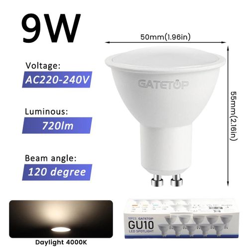 LUGH-120degree 4000K-AC220-240VAmpoule Led GU10 5W,Base AC220V-240V Lampara 120,10 pièces/lot ° 38 ° couleur 3000k 4000k 6000k pour l'éclairage de salon à usage intérieur