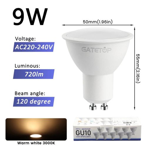LUGH-120degree 3000K-AC220-240VAmpoule Led GU10 5W,Base AC220V-240V Lampara 120,10 pièces/lot ° 38 ° couleur 3000k 4000k 6000k pour l'éclairage de salon à usage intérieur