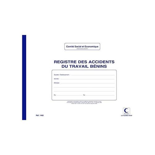 Elve Registre Des Accidents Du Travail Bénins 20 Pages Format 297 X 210 Cm
