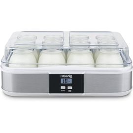 SUBZONAL-H.KOENIG Yaourtière 12 pots ELY120, Capacité 12 x 160 ml, Programmable, Ecran LCD, Corps en Acier Inoxydable, Sans BPA, Compatible au lave vaisselle, Arrêt Automatique, Puissance 21,5 Watts
