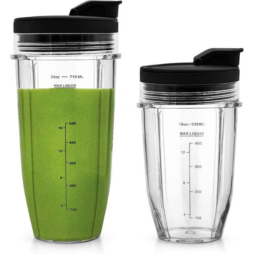 2 Pieces Replacement Cups for Ninja Blender BN750EU BN495EU BN800EU CB350EU CB150EU CB100EU BN751 BN801 BL480,for Ninja Blender Smoothie Accessories (24oz & 18oz)