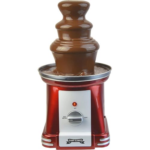SUBZONAL-Fontaine à Chocolat à 3 niveaux - Fontaine à Chocolat en Acier Inoxydable - Fontaine à Chocolat Retro Look - Fondue à Chocolat 90 Watt - Cascade à Chocolat Rouge