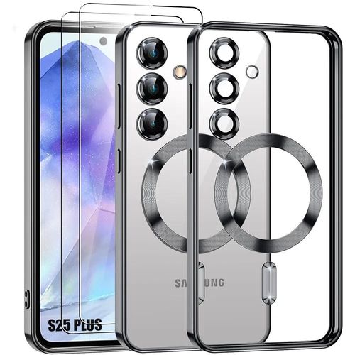 Coque Pour Samsung Galaxy S25 Plus - Avec Cercle Magnétique Noir + 2 Verres Trempés - E.F.Connection