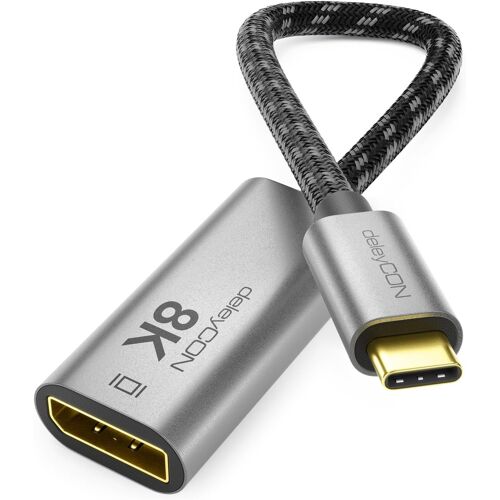 Adaptateur 8K USB-C vers DisplayPort pour Écran (8K@60Hz / 4K@120Hz) en Aluminium, Thunderbolt 3/4, pour iPhone 16, 15 Pro Max, MacBook, iPad Pro/Air, Samsung Galaxy S25 S24, Notebook, Tablet