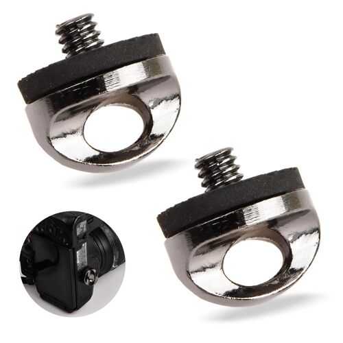 1/4"" Mâle Acier Vis Charnière Support,Ensemble de 2 Adaptateurs à Vis pour Sangle avec Anneau en D,Vis 1/4"" pour Trépied,Vis de Sangle de Caméra avec Rondelle en Caoutchouc,Couleur Argent