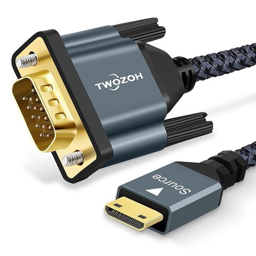 KALANKA-Câble Mini HDMI vers VGA 1M. Plaqué or et Tressé Mini HDMI VGA (Mâle vers Mâle) Compatible avec Ultrabooks, Ordinateurs portables, Tablettes, Appareils photo et caméscope