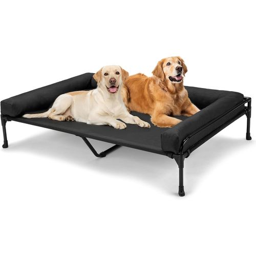 Asfasfq-Lit Chien Sureleve Très Grande Taille, Transat Chien Avec Bloster Amovible Lavable, Panier De Camp Pour Chiens Extérieur Panier Canapé Chiens, Noir 120 X 74 X 23cm