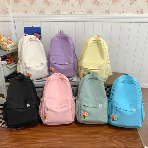 KALEC-Nouveau Sac À Dos Imperméable En Nylon Pour Femmes Sac De Voyage Pour Femmes Sacs À Dos Cartable Pour Adolescentes Couleur Unie Bookbag Mochila Bookbag,Yellow No Pendant,