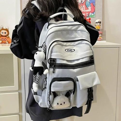 Kalec-Sac À Dos Multi-Compartiments De Grande Capacité De Style Coréen Pour Adolescentes,Sac À Double Épaule Avec Bretelles Rembourrées,Minima Neutre,White,Pas De Pendentif