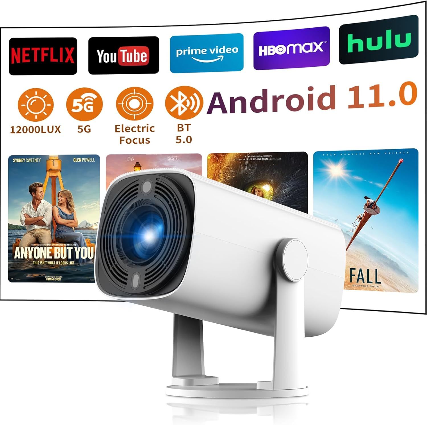 FYRA Mini Projecteur Portable Avec Android 11, WiFi 6, Pivotant à