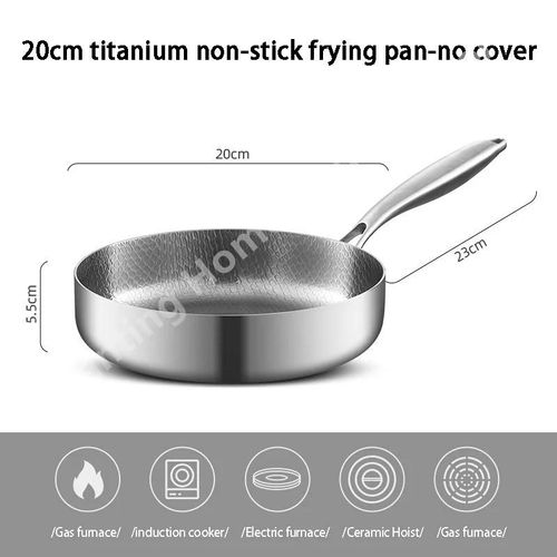 ore-Poêle à frire antiadhésive en titane et acier inoxydable,Wok non revêtu,poêle à Steak d'?ufs,cuisinière à Induction domestique,cuisinière à gaz,ustensiles de cuisine-20cm-