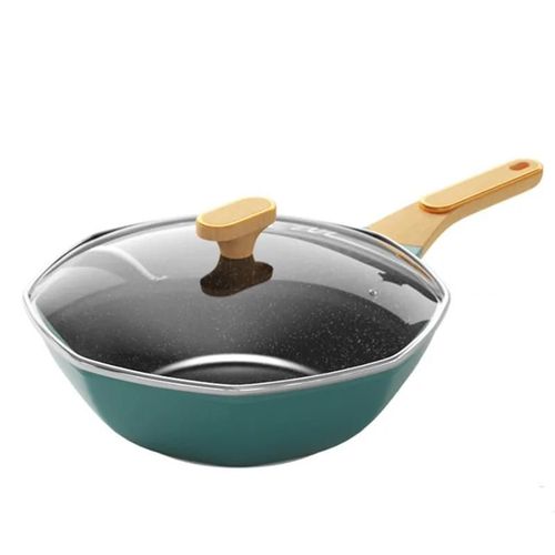 ore-Poêle à frire antiarina octogonale,marmite à wok,marmites à steak René domestiques,cuisinière à gaz,cuisinière universelle à induction,poêle antiarina-28cm with cover-