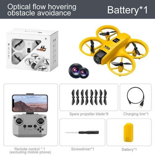 Ore-Drone Fpv V66 Avec Caméra 180 ° Caméra Hd Réglable 4k Dron,Évitement Intelligent D'obstacles,Conception Anti-Collision,Quadrirotor Rc-Yellow--Générique