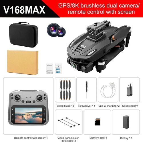 Ore-2025 Nouveau Drone V168 Max 8k Professionnel 5g Gps Hd Double Caméra Photographie 5km Sans Brosse Pliable Grand Écran Rc Quadrirotor Jouets-V168 Max--Générique