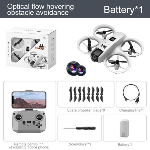 Ore-V66 Mini Drone 4k Profession Hd 180 ° Objectif Caméra Wifi Fpv Rc Dron Évitement D'obstacles Hélicoptère Pliable Quadrirotor Jouets Pour Enfants-Grayish White--Générique
