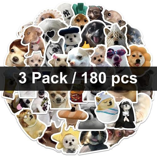30/60/180 Autocollants Chiens Drôles Dessin Animé Mignon Décalcomanies Jouet Papeterie Guitare Téléphone Vélo Ordinateur Portable Bagages Voiture Graffiti Enfants Autocollant.180Cps.