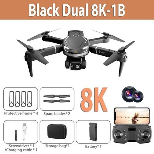 Ore-Original V88 Drone 8k Professionnel Aérien Double Caméra Omnidirectionnel Évitement D'obstacles Mini Drone Gps Pliant Quadrirotor 10km-Black-8k-Battery1--Générique