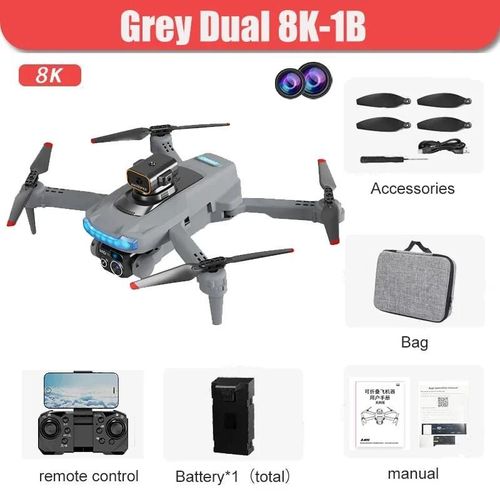 Ore-Drone P15 Avec Caméra Hd 8k,Double Caméra Gps Professionnelle,Localisation Du Flux Optique,Obstacles Pliables,Évités Quadrirotor-Dual 8k Grey 1b--Générique