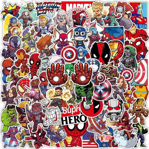 ore-10/30/50/100 pièces Disney Marvel Vintage les Avengers Super héros Anime autocollants dessin animé décalcomanie ordinateur portable voiture moto drôle autocollant-100PCS-