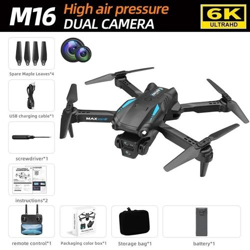 Ore-Nouveau Drone M16 8k Professionnel Hd Double Caméra 5g Wifi 4 Axes Photographie Sans Brosse Pliable Quadrirotor Rc Distance 1.2km Dron Jouet-Black-Dual-6k-1b-A Batter-Générique