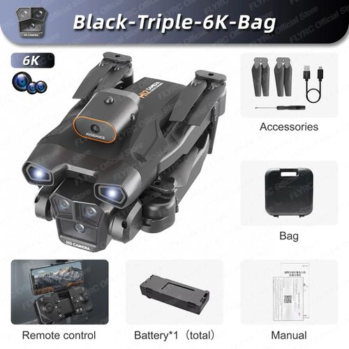 Ore-Mini Drone H12 8k Professionnel Avec Trois Caméras,Grand Angle,Localisation De Flux Optique,Évitement D'obstacles À Quatre Voies,Rc 2025 M,Nouveauté 8000-Black-Triple6k-Bag--Générique