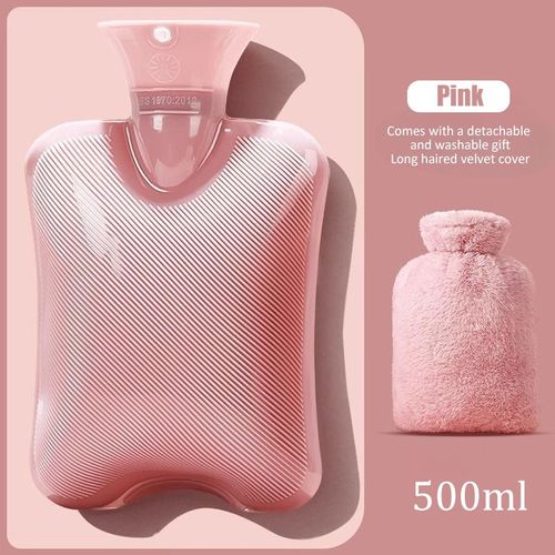 Juste En Peluche Pour Bouillotte,Grande Capacité,Bouillotte Portable,Vnp,Silicone-Vert Et Degré De Chaleur,Unis Issement En Pvc - Type 500ml Pink