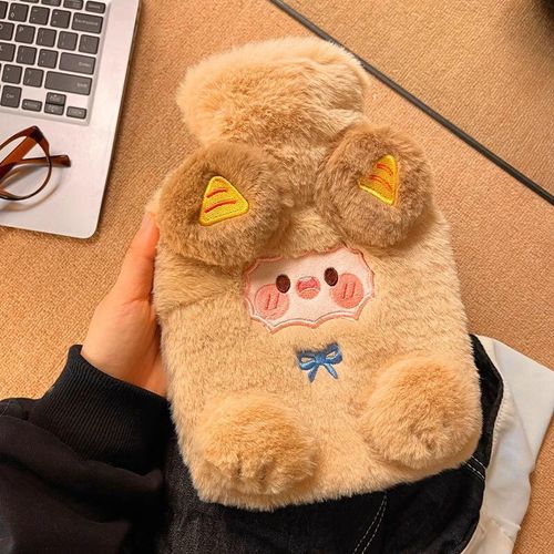 Bouillotte Kawaii Avec Couvercle En Peluche Pour Femme,Chauffe-Mains En Caoutchouc,Chauffe-Pieds,Sac À Eau Chaude Isolant Mignon Pour Les Périodes,800ml - Type Khaki