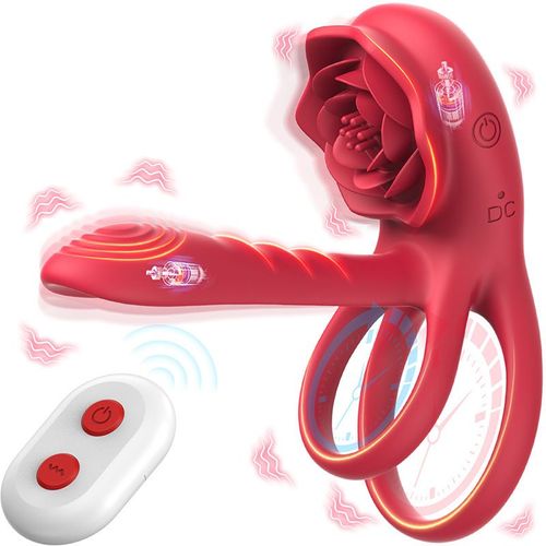 Vibromasseur Annulaire Pour Pénis,Double Moteur À Neuf Fréquences,Vibration À Deux Points,Éjaculation Retardée,Érection Élargie,Jouet Sexuel Pour Couples - Type Red