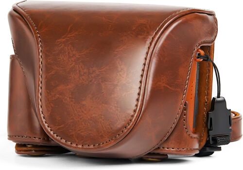Pochette Appareil Photo,Étui de Protection en Cuir Véritable avec Sangle de Cou Compatible avec Appareil Photo Numérique DC202-AF/DC203-AF,Marron,Classique