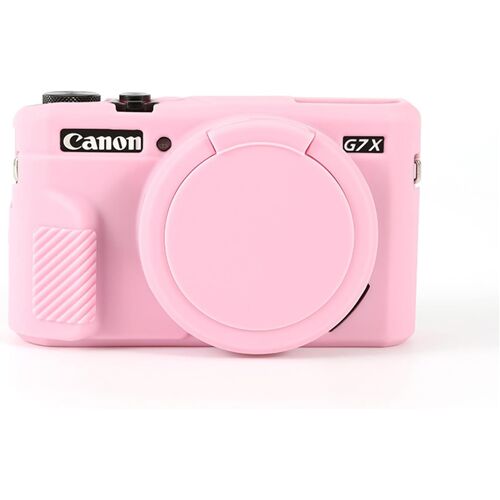 G7X Mark II Étui de protection en silicone souple ultra fin et léger pour appareil photo Canon PowerShot G7X Mark II avec couvercle d'objectif amovible (rose)