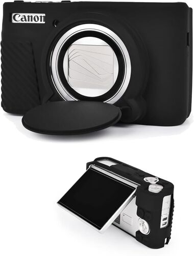 Étui pour appareil photo Canon SX740 HS-En silicone-Compatible avec les appareils photo Canon PowerShot SX740/SX730 HS-Couvercle anti-rayures SX740 avec cache d'objectif amovible-Noir