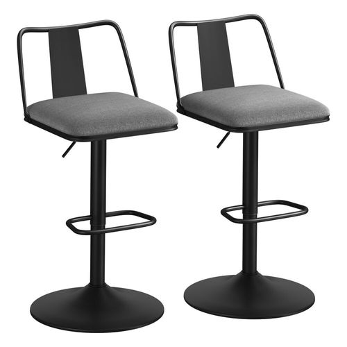 Alfordson Lot De 2 Tabourets De Bar Pivotants Rembourrés À Système À Gaz ¿ Chaises Hautes Réglables Avec Dossier Pour Cuisine, Tissu Gris
