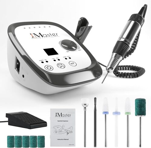 Jcmaster Ponceuse Pour Ongles Professionnelle, 35000 Tr/Min Lime À Ongles Électrique Avec Pédale + 6 Embouts Set Manucure Pédicure Pour Retirer Le Vernis/Gel/Cuticules (Noir) 