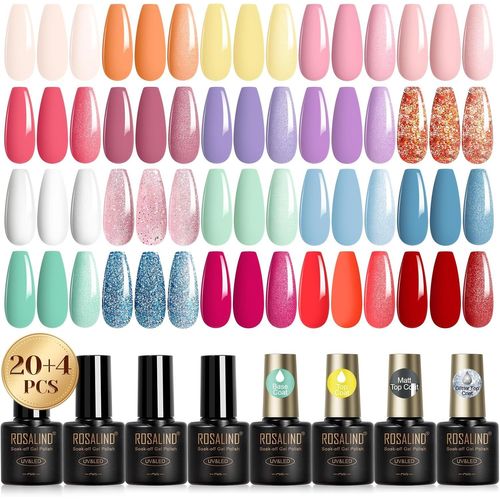 Senior-Vernis Semi Permanent Pastel 24pcs,Orange Jaune Rose Violet Vert Bleu Rouge Couleurs Printemps Été Vernis Gel Semi Permanent, Mini Soak-Off Uv/Led Vernis À Ongles Semi-Permanent Manuc[L827] 