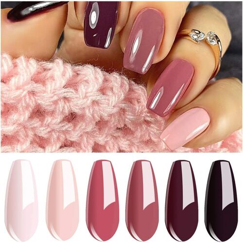 Kal-Vernis À Ongles Gel, Lot Pêche Rose Pink Uv Led Vernis Gel Semi Permanent Soak Off Manucure Nail Art Kit 6 Couleurs Coffert 