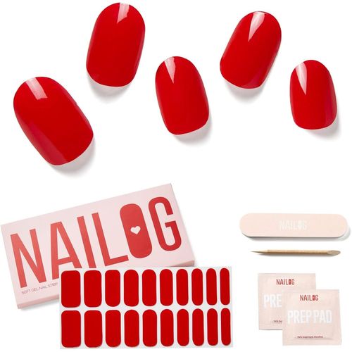 Oayew-Autocollant Ongle Gel Uv | 20pcs Faux Ongles Autocollants Adhesif | Semi-Durci Vernis Autocollant Ongles Uv Pour Nail Art, Rouge 