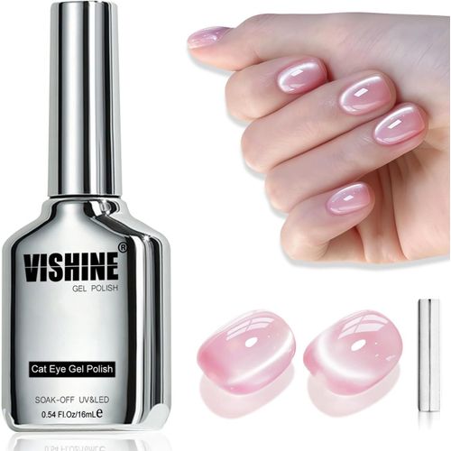 Sjzg-Glassy Vernis Gel Magnétique Cat Eye, 16ml Pink Pailleté Holographic Cat Eye Vernis À Ongles Gel Avec Magnet Translucent Pale Pink #413 